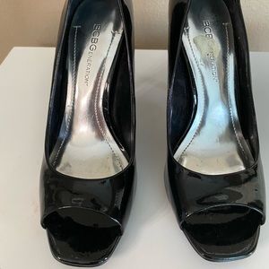 Black patent leather heels
